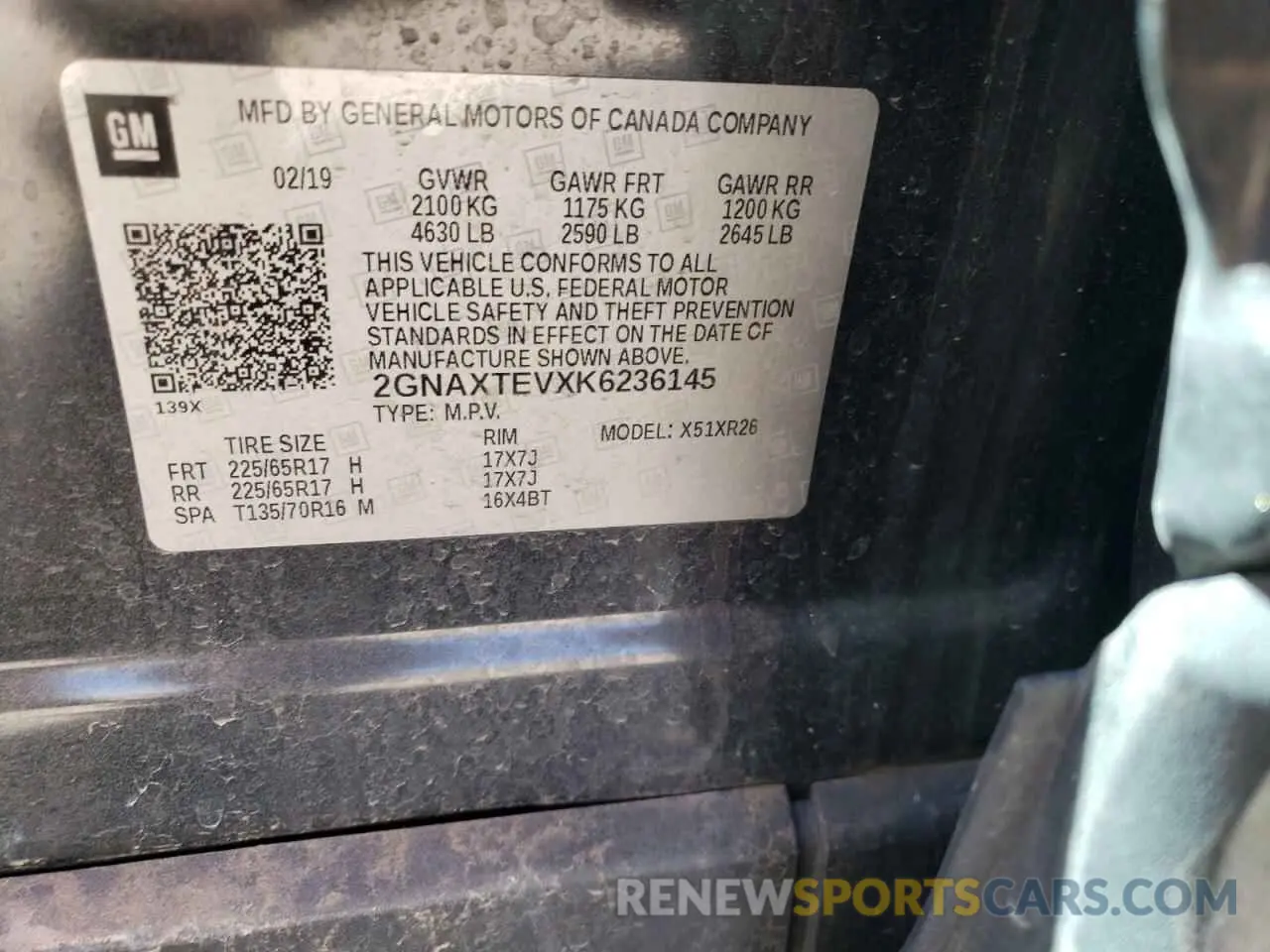 13 Photograph of a damaged car 2GNAXTEVXK6236145 CHEVROLET EQUINOX 2019