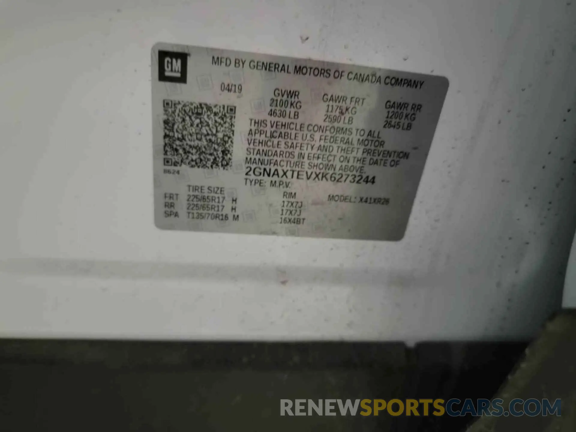 2 Photograph of a damaged car 2GNAXTEVXK6273244 CHEVROLET EQUINOX 2019