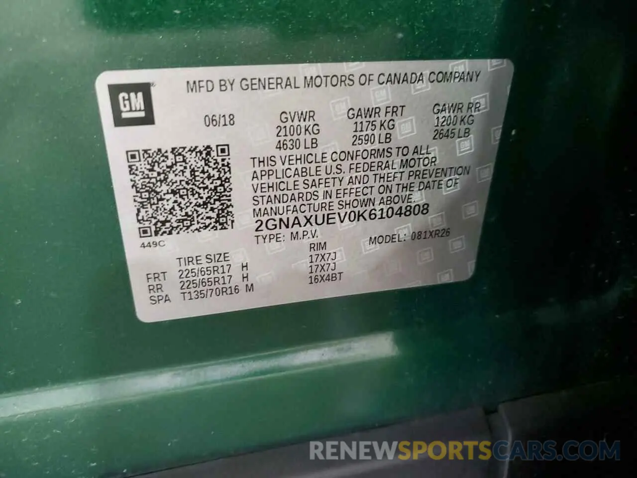 13 Photograph of a damaged car 2GNAXUEV0K6104808 CHEVROLET EQUINOX 2019