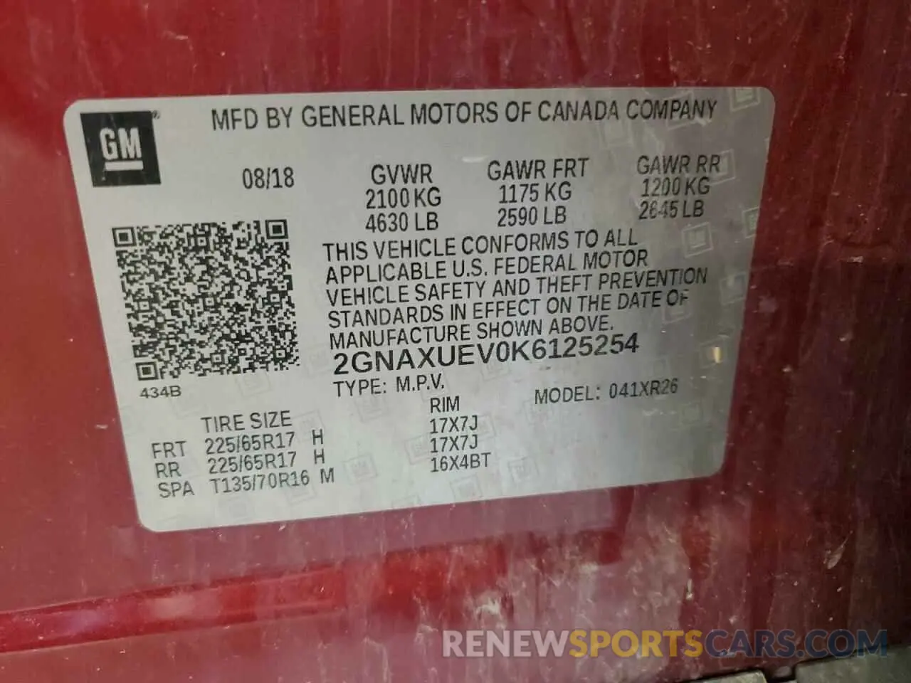 13 Photograph of a damaged car 2GNAXUEV0K6125254 CHEVROLET EQUINOX 2019
