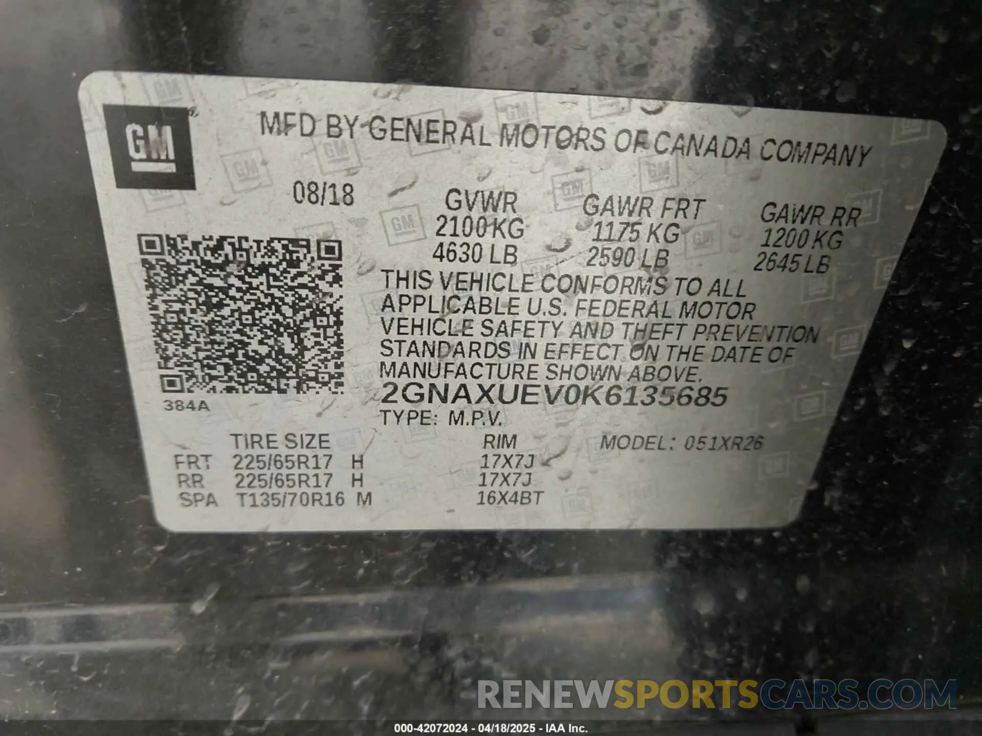 9 Photograph of a damaged car 2GNAXUEV0K6135685 CHEVROLET EQUINOX 2019