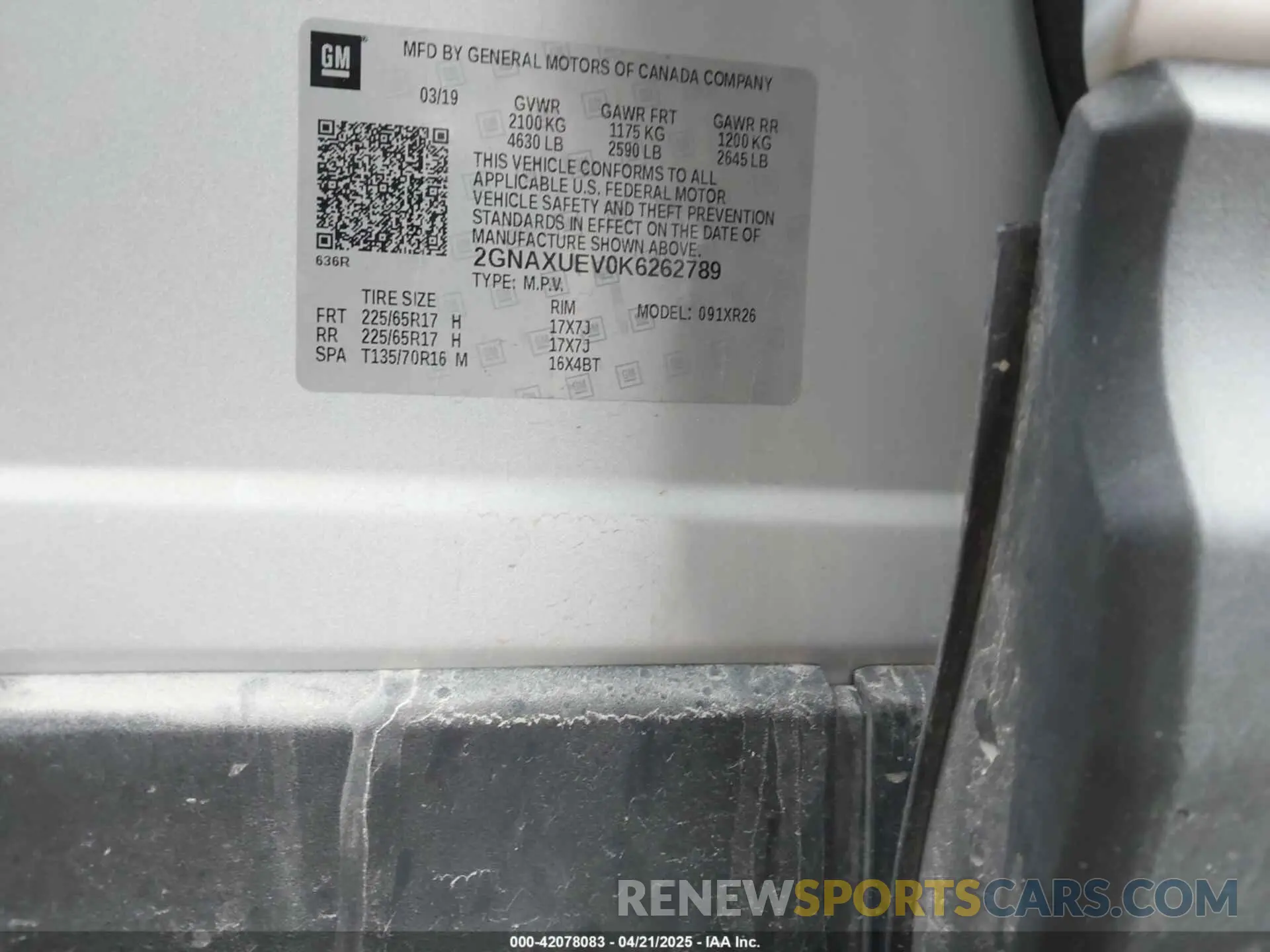 9 Photograph of a damaged car 2GNAXUEV0K6262789 CHEVROLET EQUINOX 2019