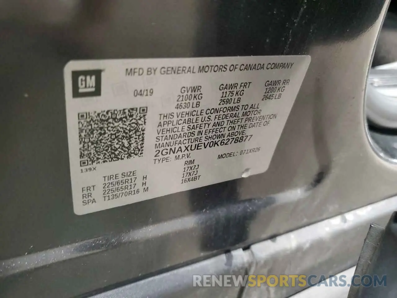 12 Photograph of a damaged car 2GNAXUEV0K6278877 CHEVROLET EQUINOX 2019