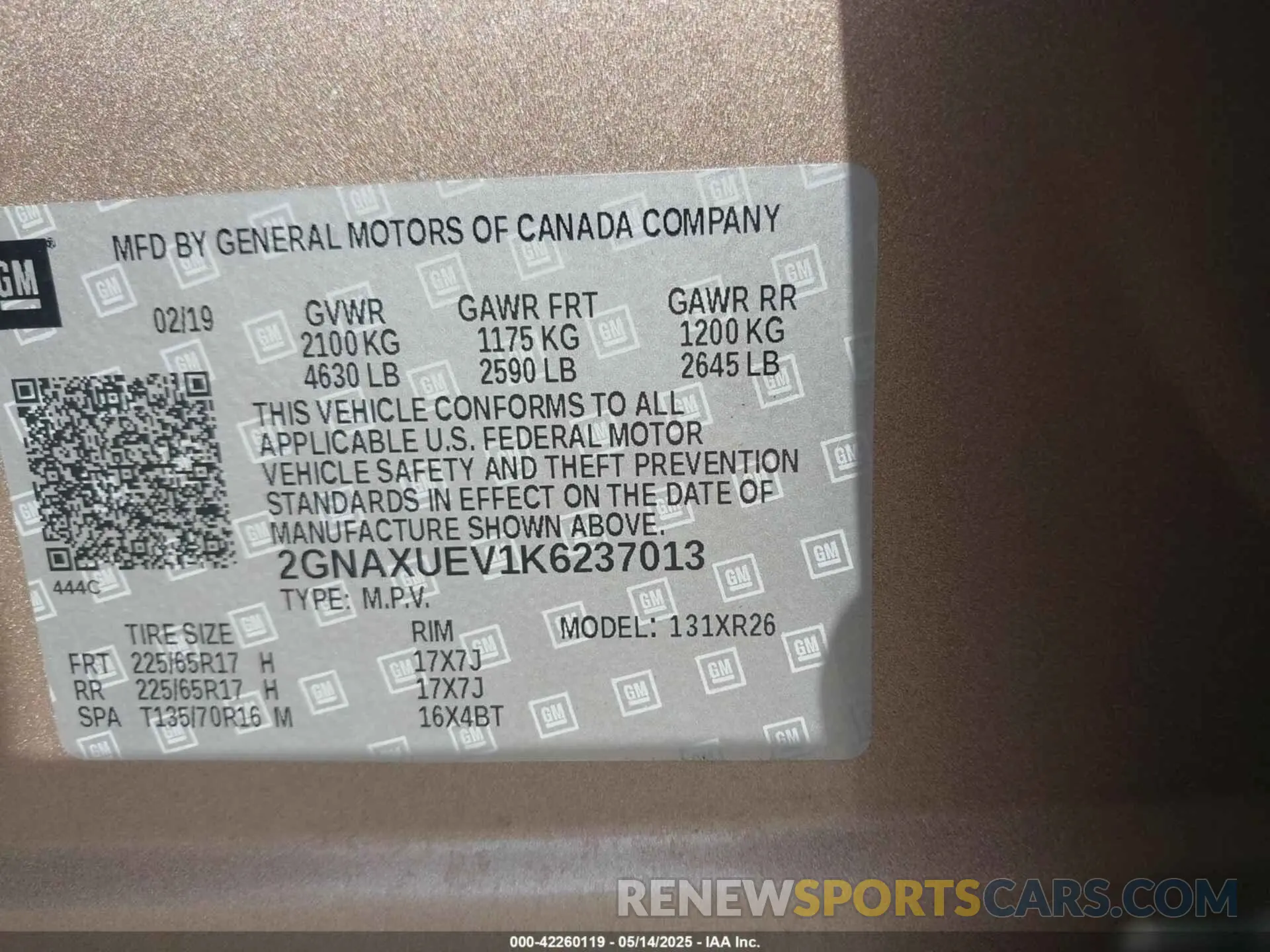 9 Photograph of a damaged car 2GNAXUEV1K6237013 CHEVROLET EQUINOX 2019