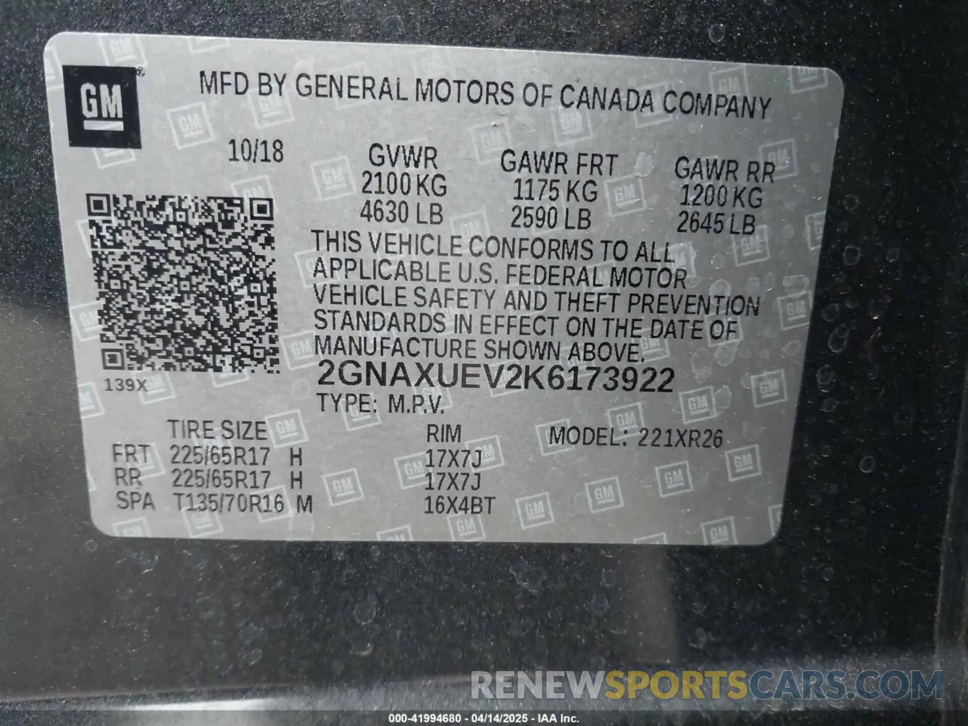9 Photograph of a damaged car 2GNAXUEV2K6173922 CHEVROLET EQUINOX 2019