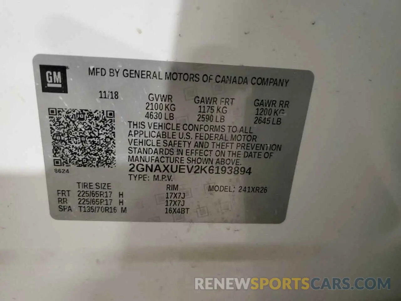 13 Photograph of a damaged car 2GNAXUEV2K6193894 CHEVROLET EQUINOX 2019
