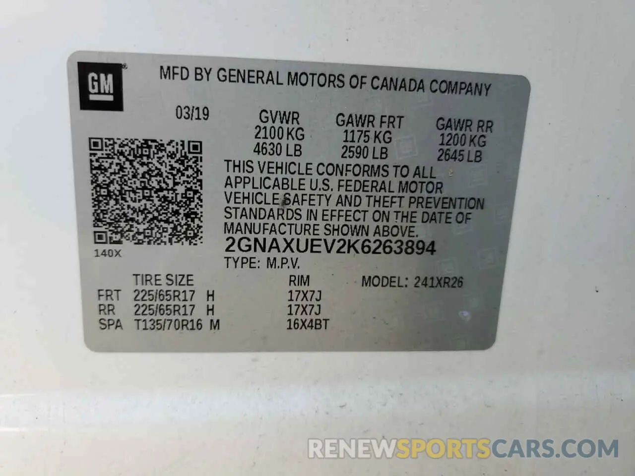 12 Photograph of a damaged car 2GNAXUEV2K6263894 CHEVROLET EQUINOX 2019