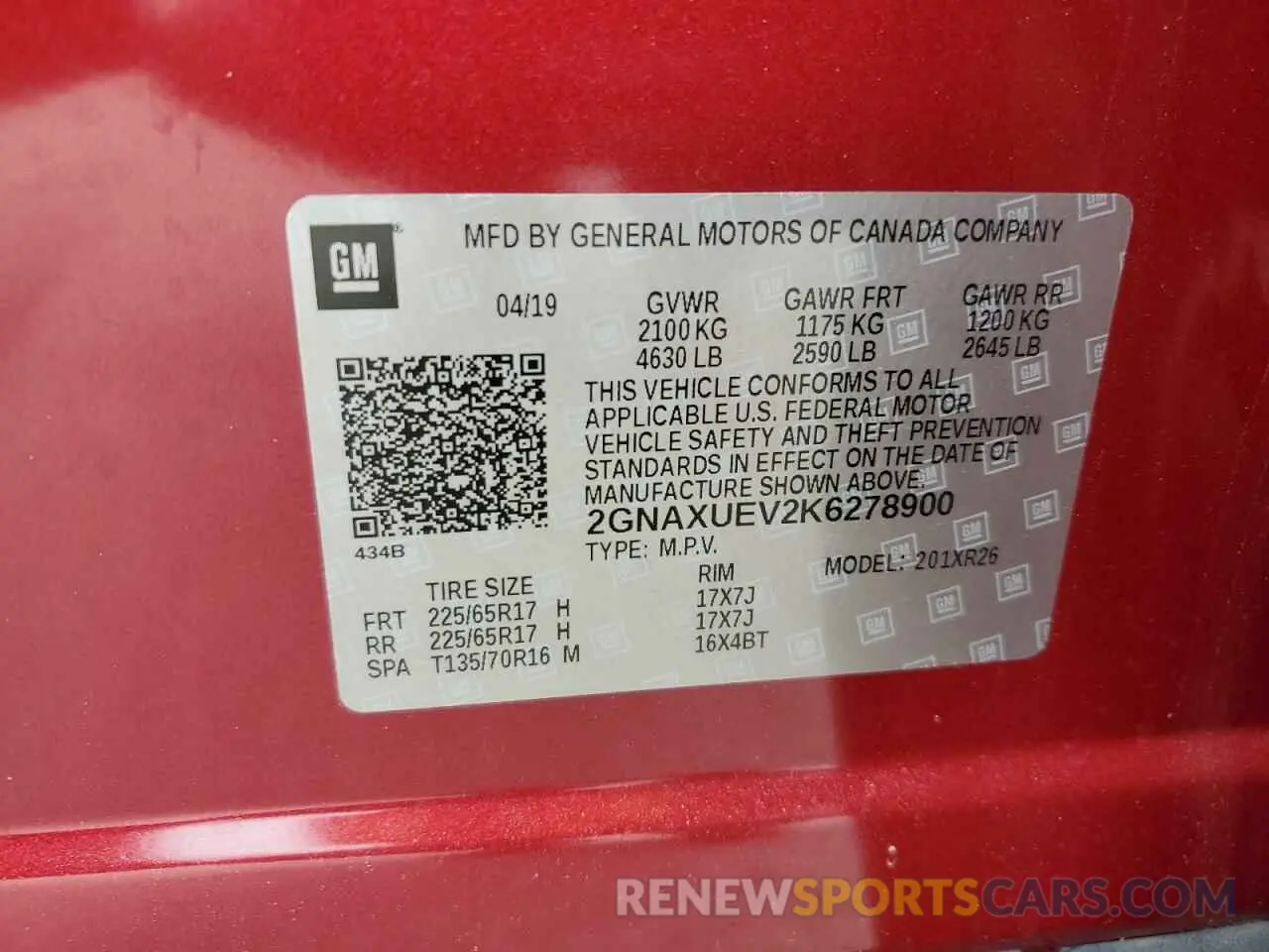 13 Photograph of a damaged car 2GNAXUEV2K6278900 CHEVROLET EQUINOX 2019
