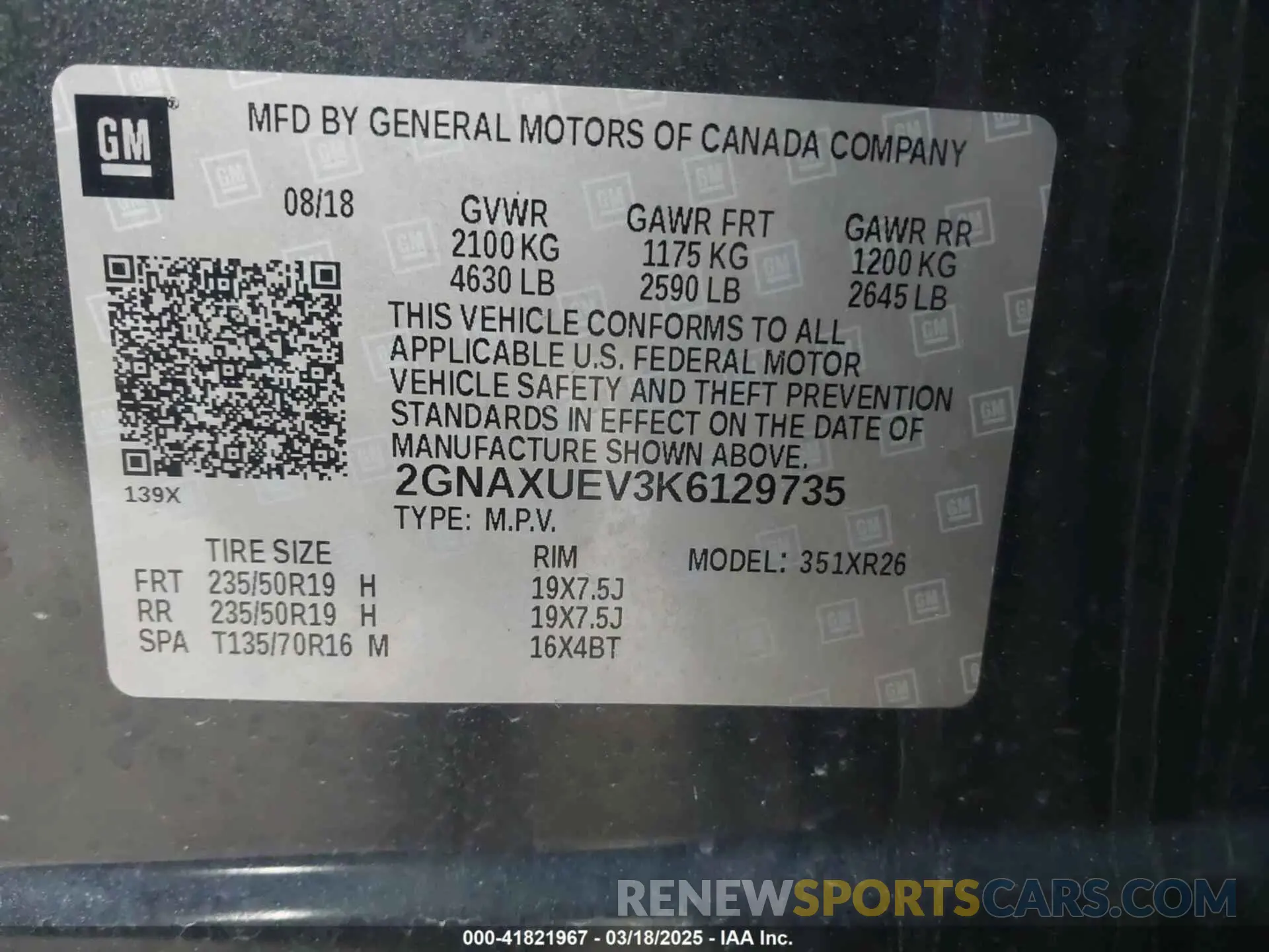 9 Photograph of a damaged car 2GNAXUEV3K6129735 CHEVROLET EQUINOX 2019