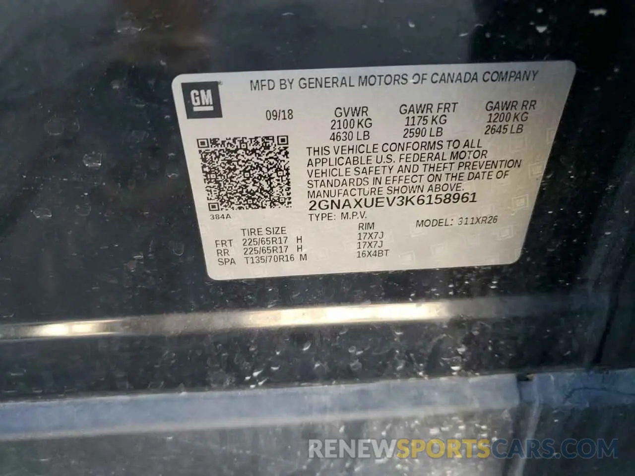 13 Photograph of a damaged car 2GNAXUEV3K6158961 CHEVROLET EQUINOX 2019