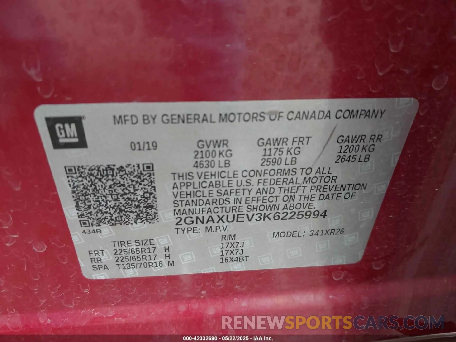 9 Photograph of a damaged car 2GNAXUEV3K6225994 CHEVROLET EQUINOX 2019