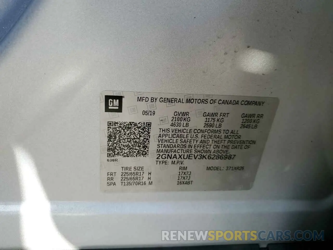 13 Photograph of a damaged car 2GNAXUEV3K6286987 CHEVROLET EQUINOX 2019