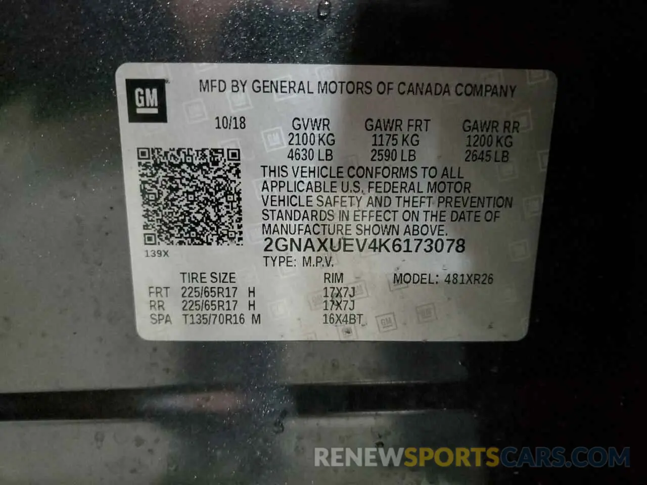 13 Photograph of a damaged car 2GNAXUEV4K6173078 CHEVROLET EQUINOX 2019