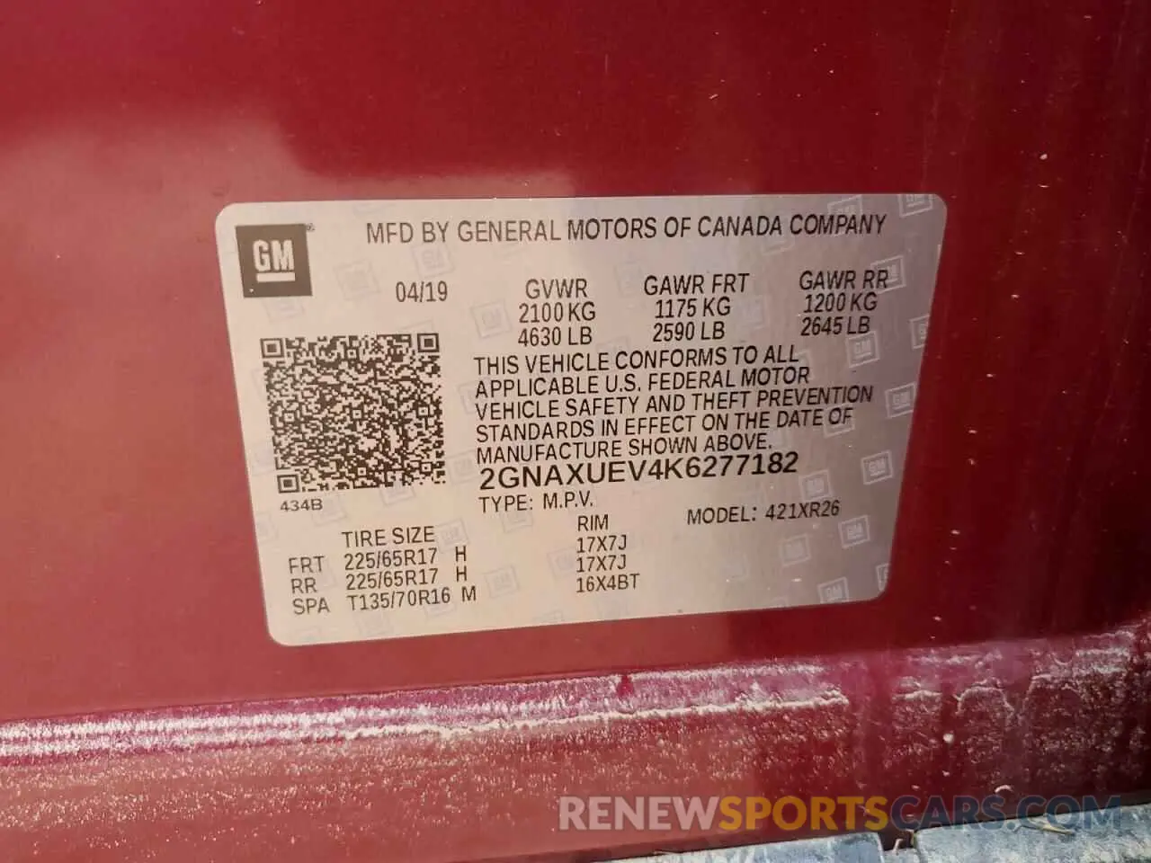 13 Photograph of a damaged car 2GNAXUEV4K6277182 CHEVROLET EQUINOX 2019