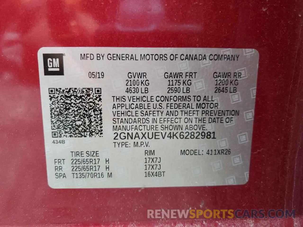 13 Photograph of a damaged car 2GNAXUEV4K6282981 CHEVROLET EQUINOX 2019