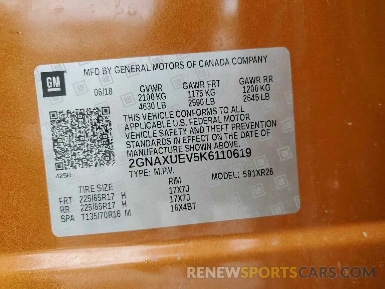 13 Photograph of a damaged car 2GNAXUEV5K6110619 CHEVROLET EQUINOX 2019