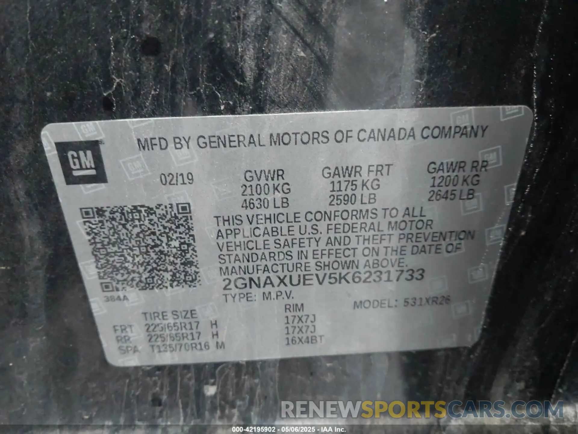 9 Photograph of a damaged car 2GNAXUEV5K6231733 CHEVROLET EQUINOX 2019
