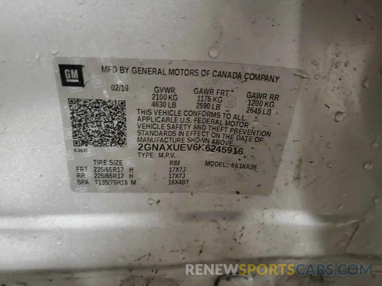 15 Photograph of a damaged car 2GNAXUEV6K6245916 CHEVROLET EQUINOX 2019