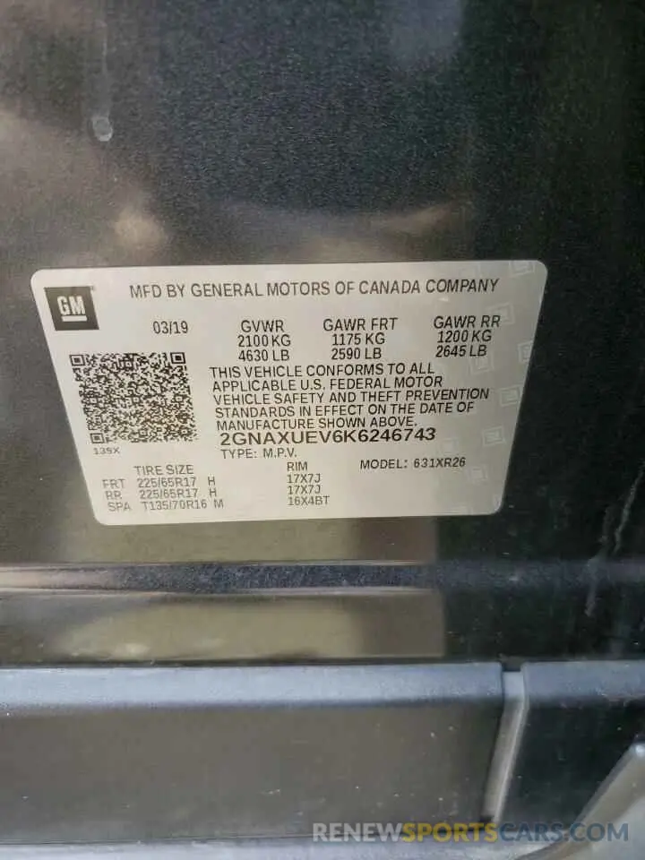 13 Photograph of a damaged car 2GNAXUEV6K6246743 CHEVROLET EQUINOX 2019