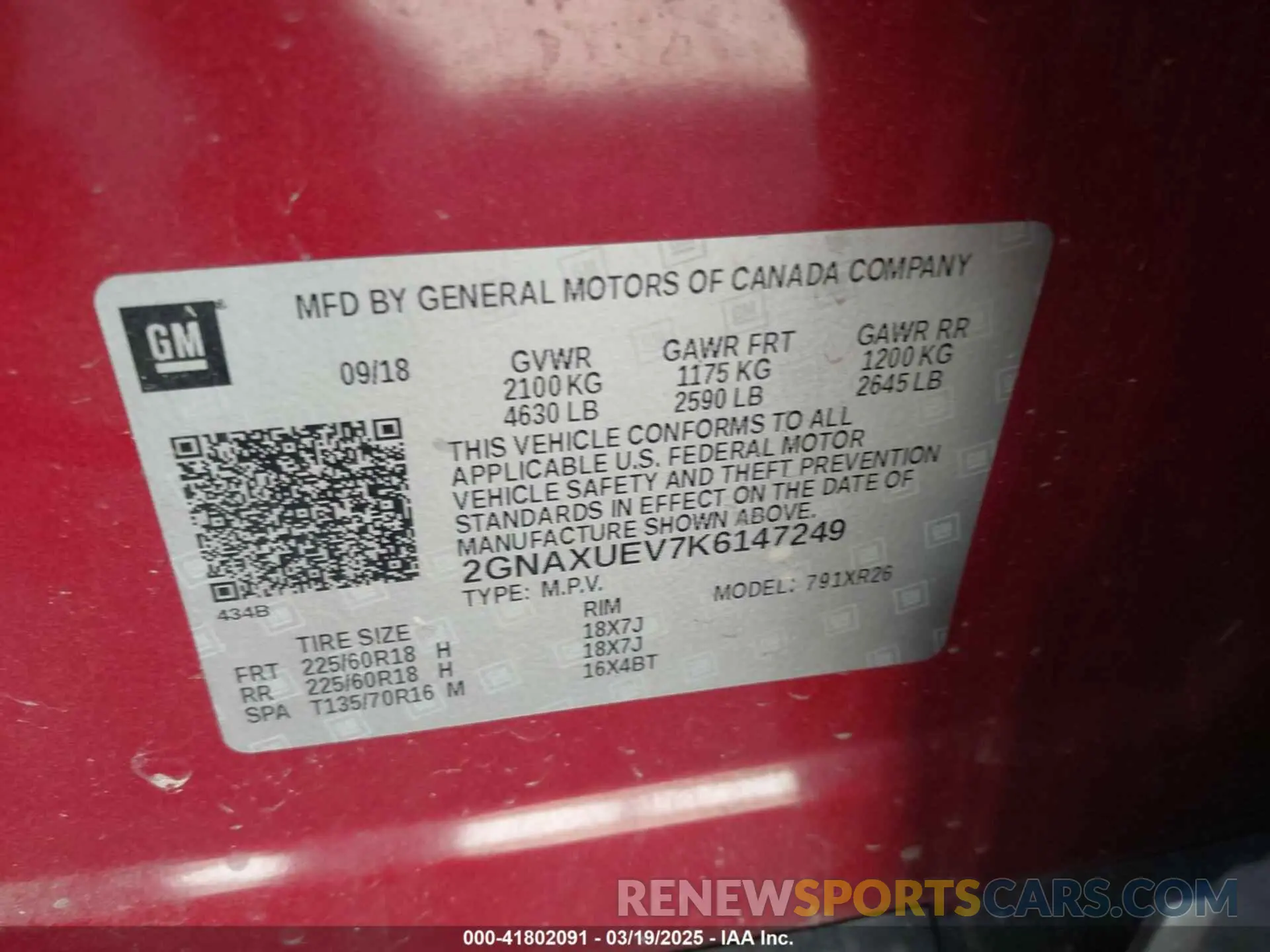 9 Photograph of a damaged car 2GNAXUEV7K6147249 CHEVROLET EQUINOX 2019