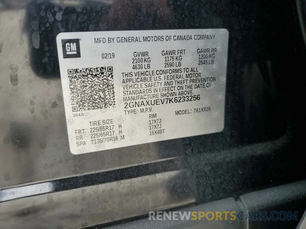 13 Photograph of a damaged car 2GNAXUEV7K6233256 CHEVROLET EQUINOX 2019