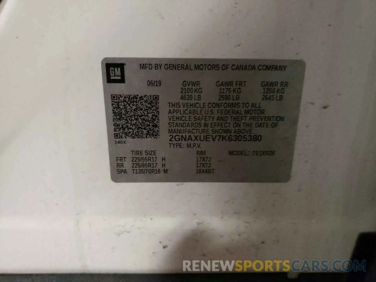 13 Photograph of a damaged car 2GNAXUEV7K6305380 CHEVROLET EQUINOX 2019