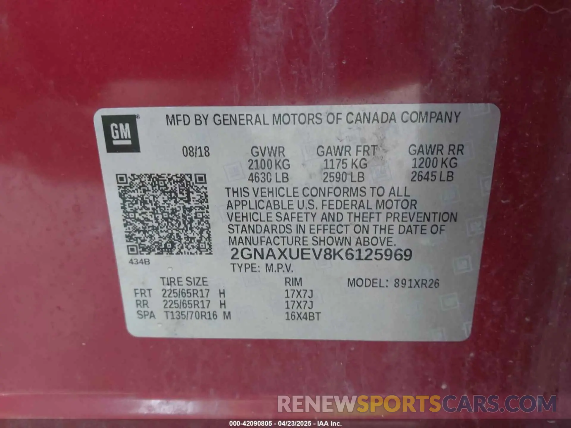 9 Photograph of a damaged car 2GNAXUEV8K6125969 CHEVROLET EQUINOX 2019