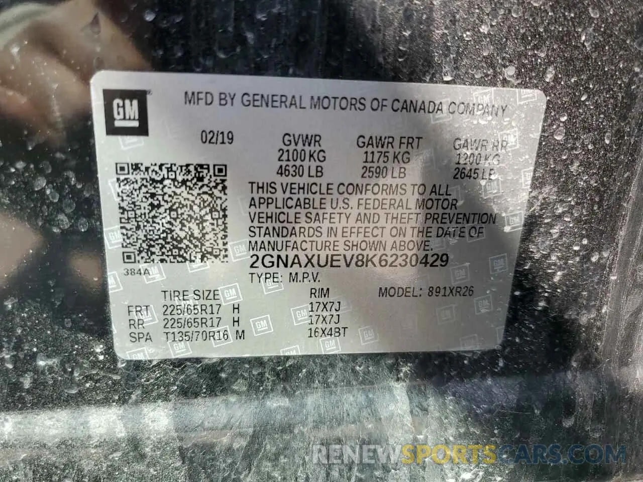 12 Photograph of a damaged car 2GNAXUEV8K6230429 CHEVROLET EQUINOX 2019