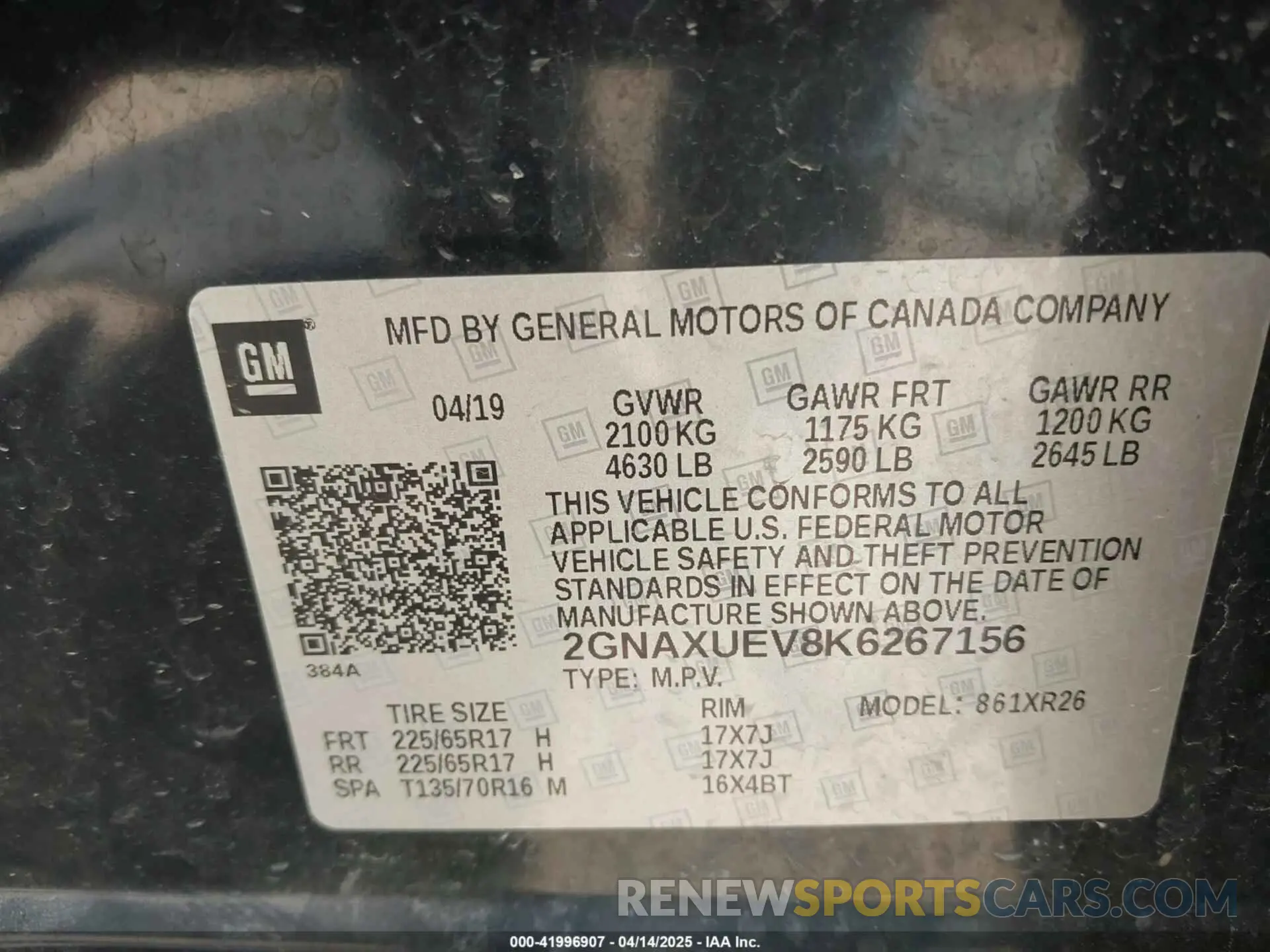 9 Photograph of a damaged car 2GNAXUEV8K6267156 CHEVROLET EQUINOX 2019