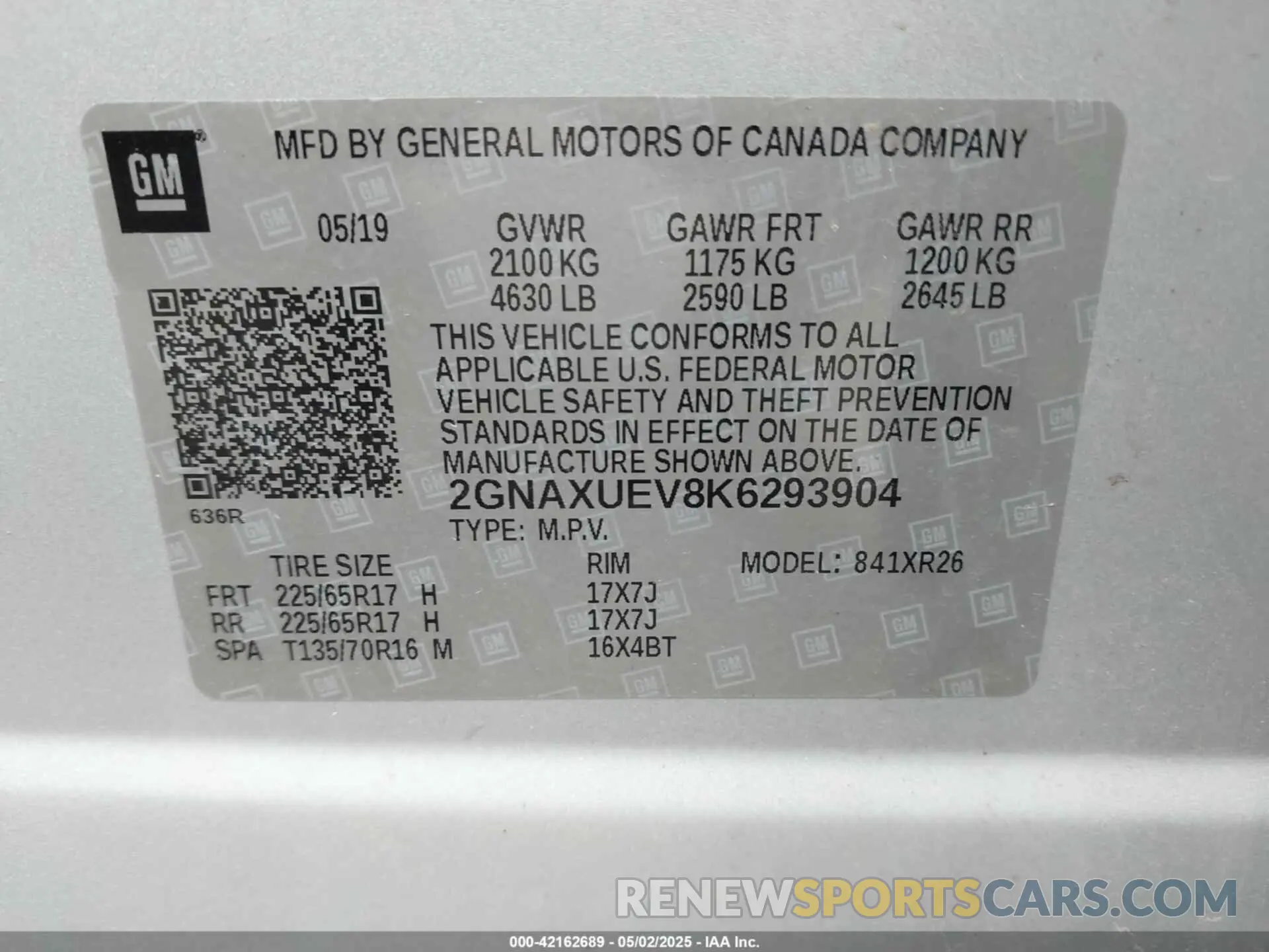 9 Photograph of a damaged car 2GNAXUEV8K6293904 CHEVROLET EQUINOX 2019