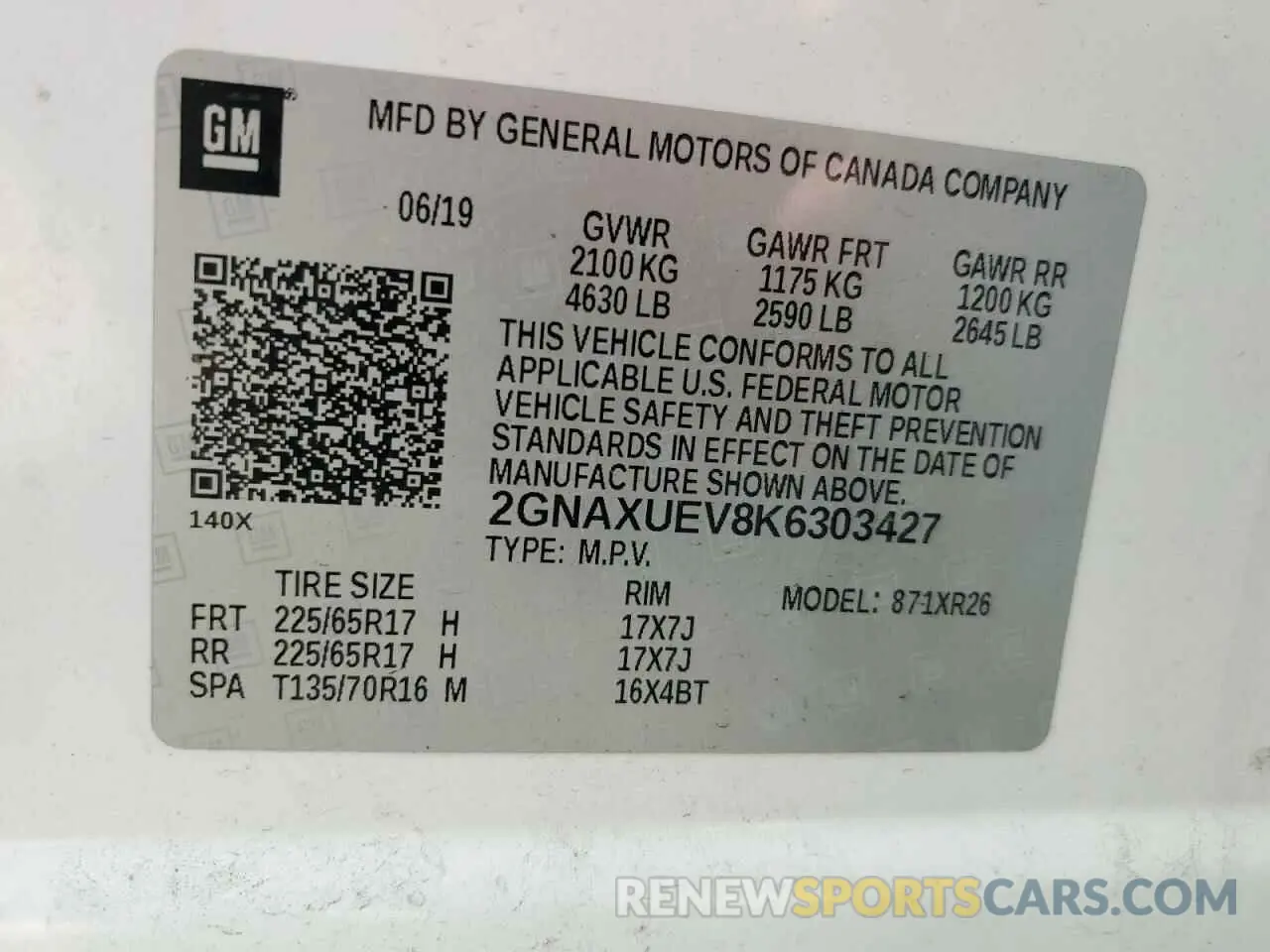 14 Photograph of a damaged car 2GNAXUEV8K6303427 CHEVROLET EQUINOX 2019