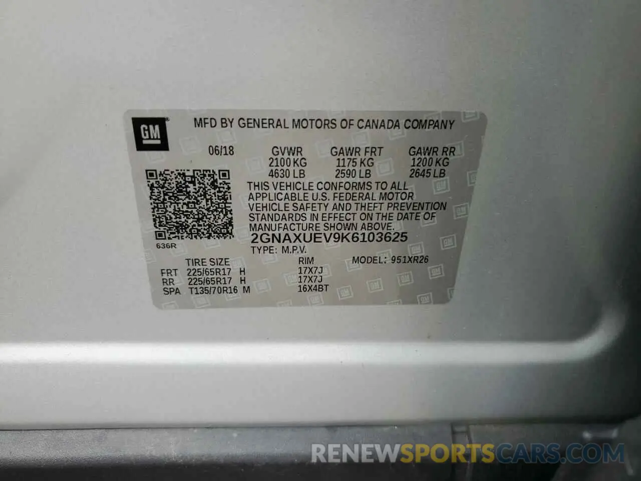 16 Photograph of a damaged car 2GNAXUEV9K6103625 CHEVROLET EQUINOX 2019