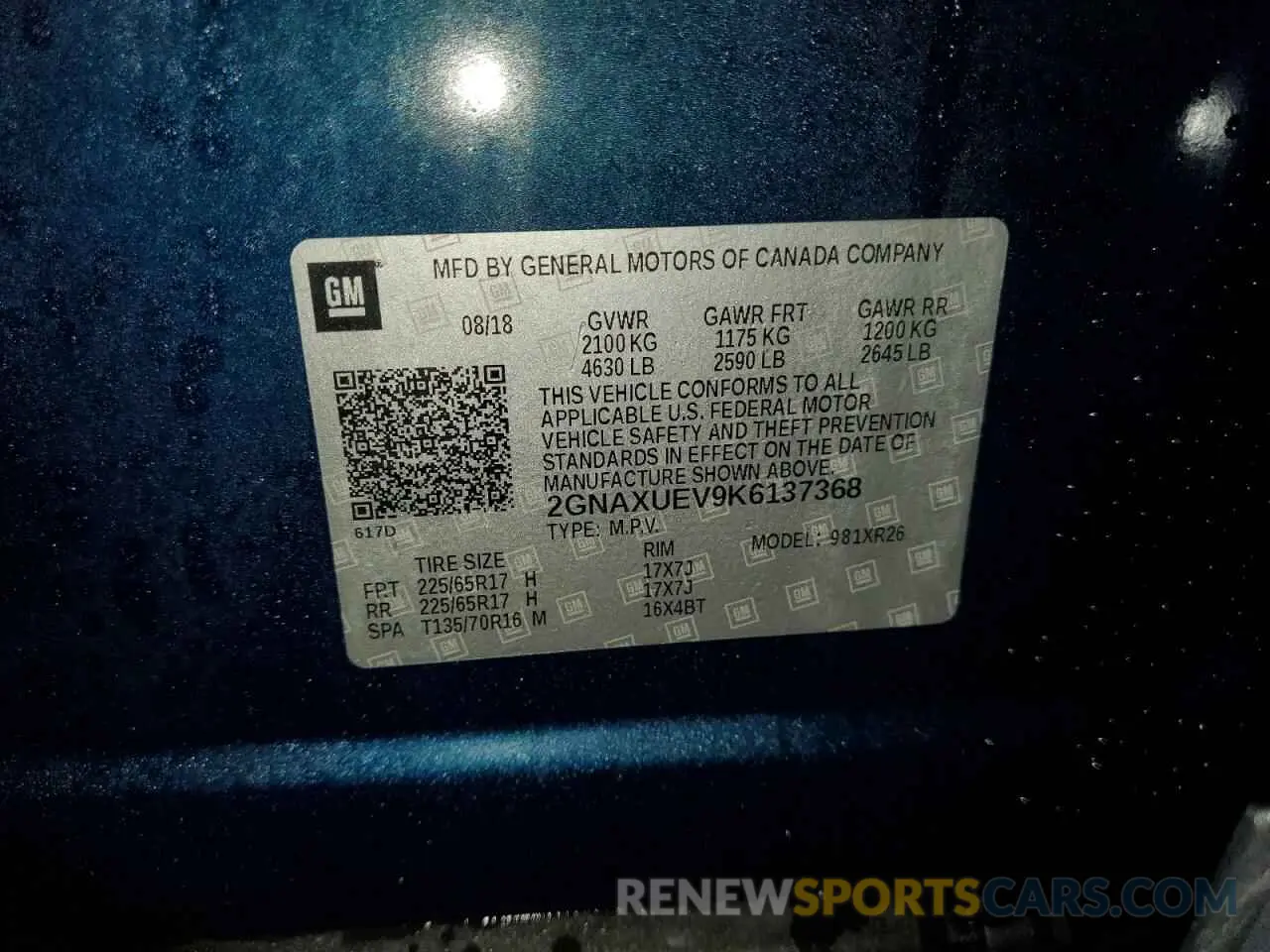 13 Photograph of a damaged car 2GNAXUEV9K6137368 CHEVROLET EQUINOX 2019