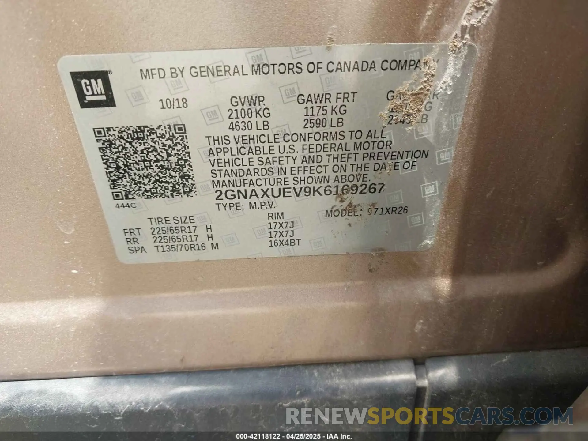 9 Photograph of a damaged car 2GNAXUEV9K6169267 CHEVROLET EQUINOX 2019