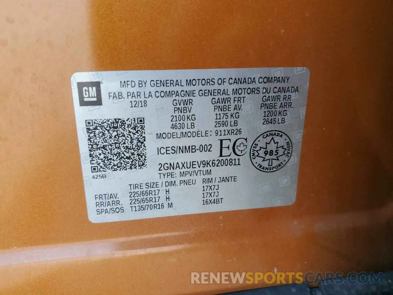 14 Photograph of a damaged car 2GNAXUEV9K6200811 CHEVROLET EQUINOX 2019