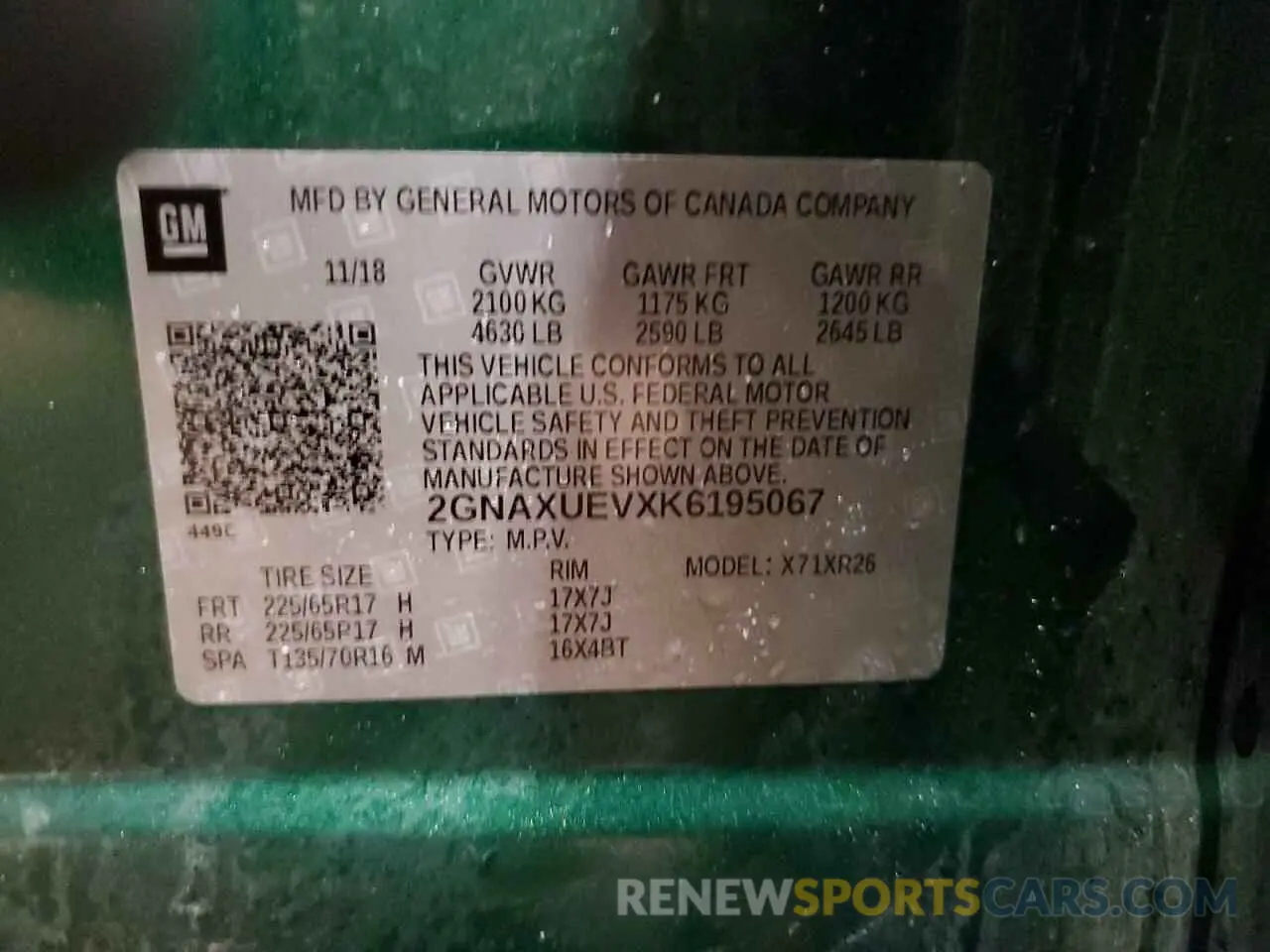 14 Photograph of a damaged car 2GNAXUEVXK6195067 CHEVROLET EQUINOX 2019