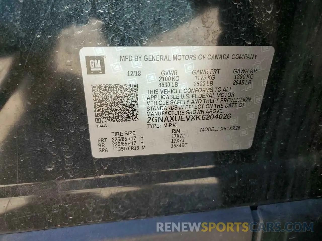 13 Photograph of a damaged car 2GNAXUEVXK6204026 CHEVROLET EQUINOX 2019