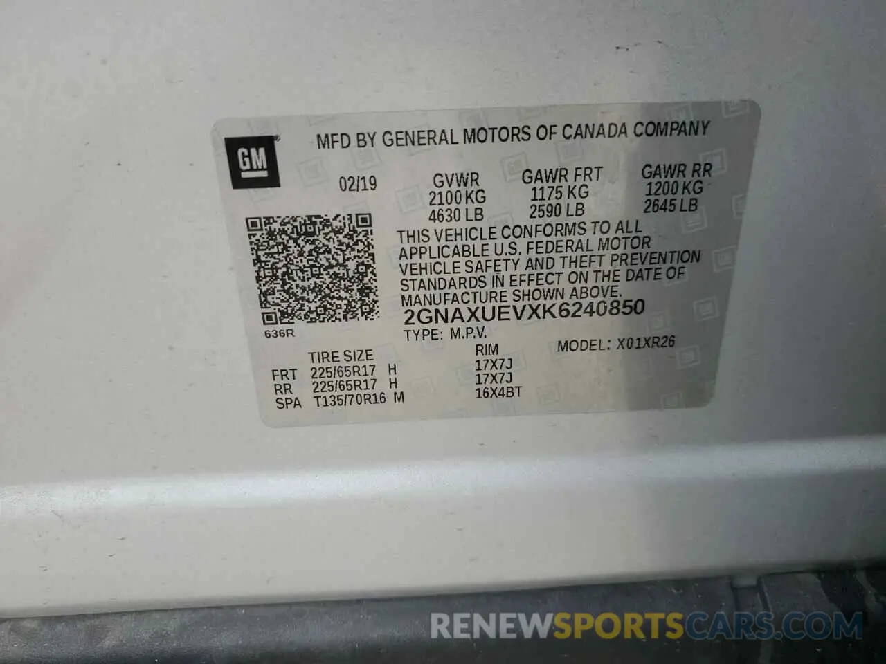 13 Photograph of a damaged car 2GNAXUEVXK6240850 CHEVROLET EQUINOX 2019