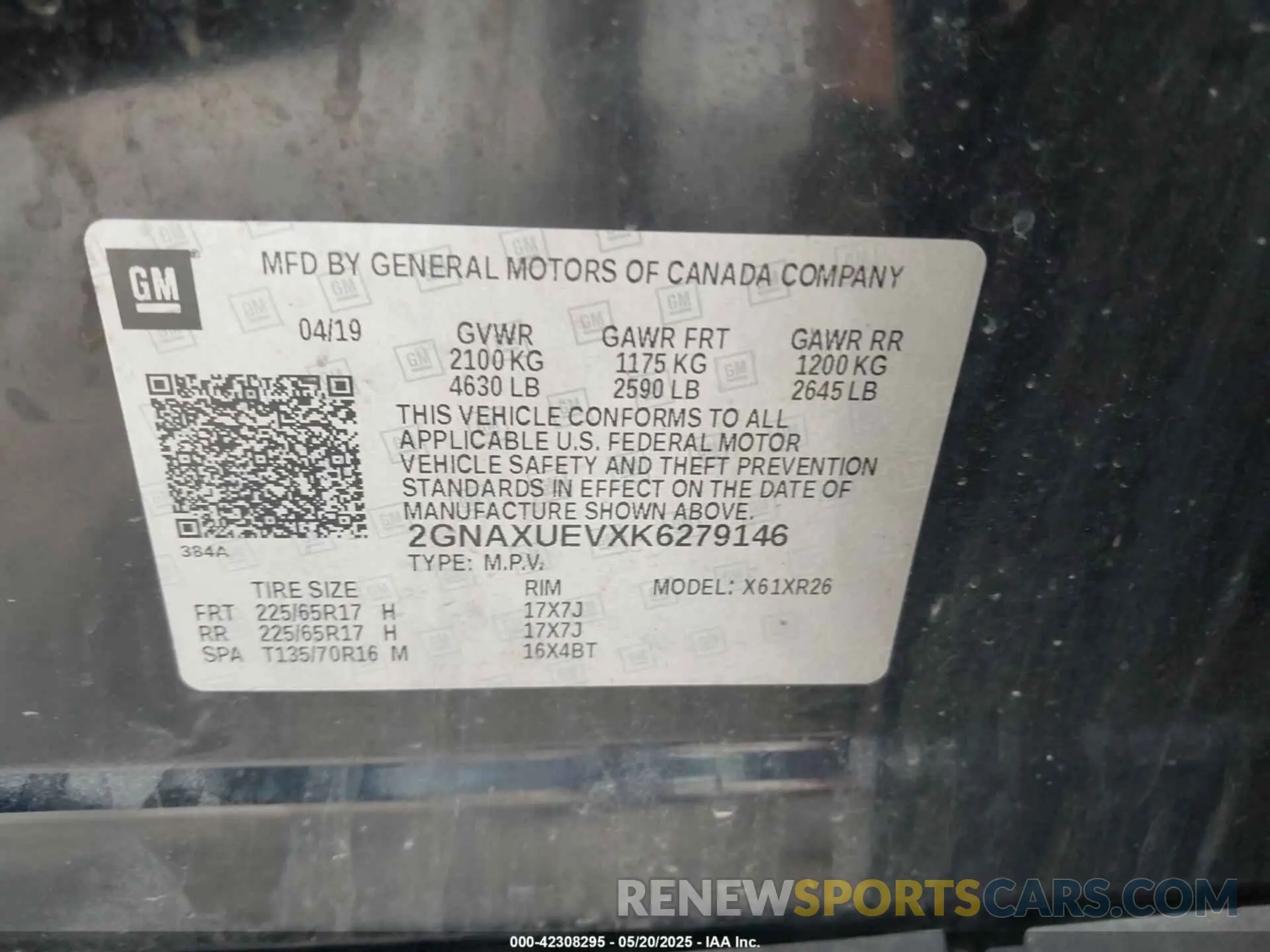9 Photograph of a damaged car 2GNAXUEVXK6279146 CHEVROLET EQUINOX 2019