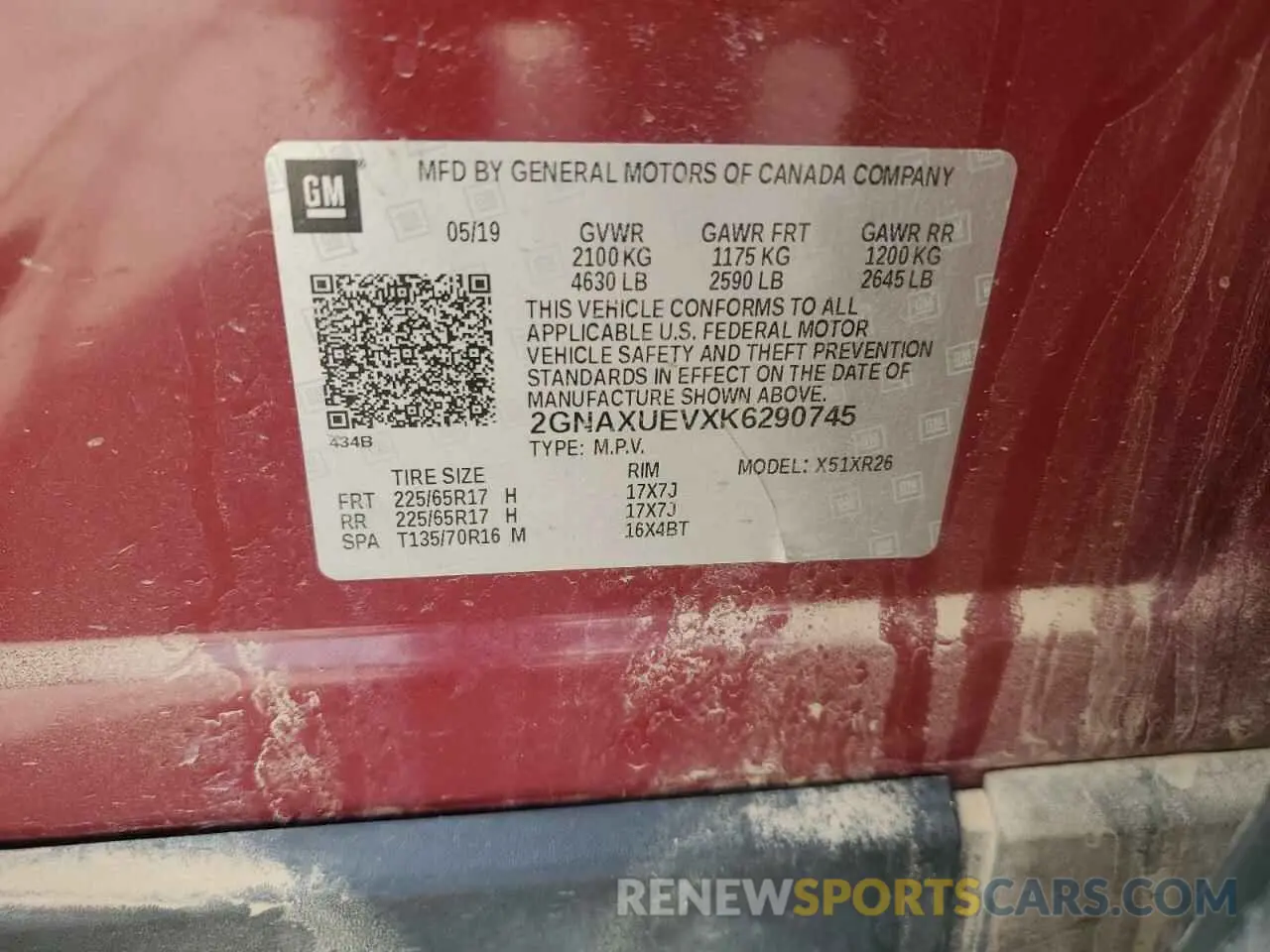 13 Photograph of a damaged car 2GNAXUEVXK6290745 CHEVROLET EQUINOX 2019