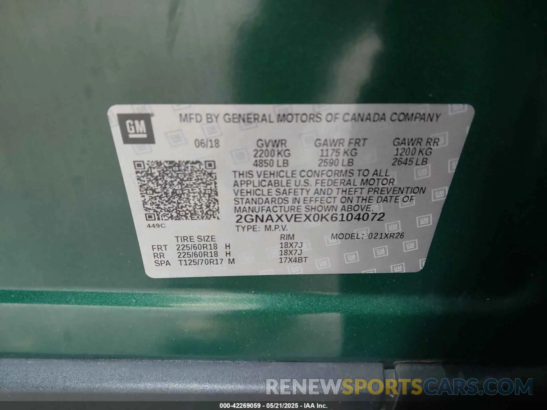 9 Photograph of a damaged car 2GNAXVEX0K6104072 CHEVROLET EQUINOX 2019