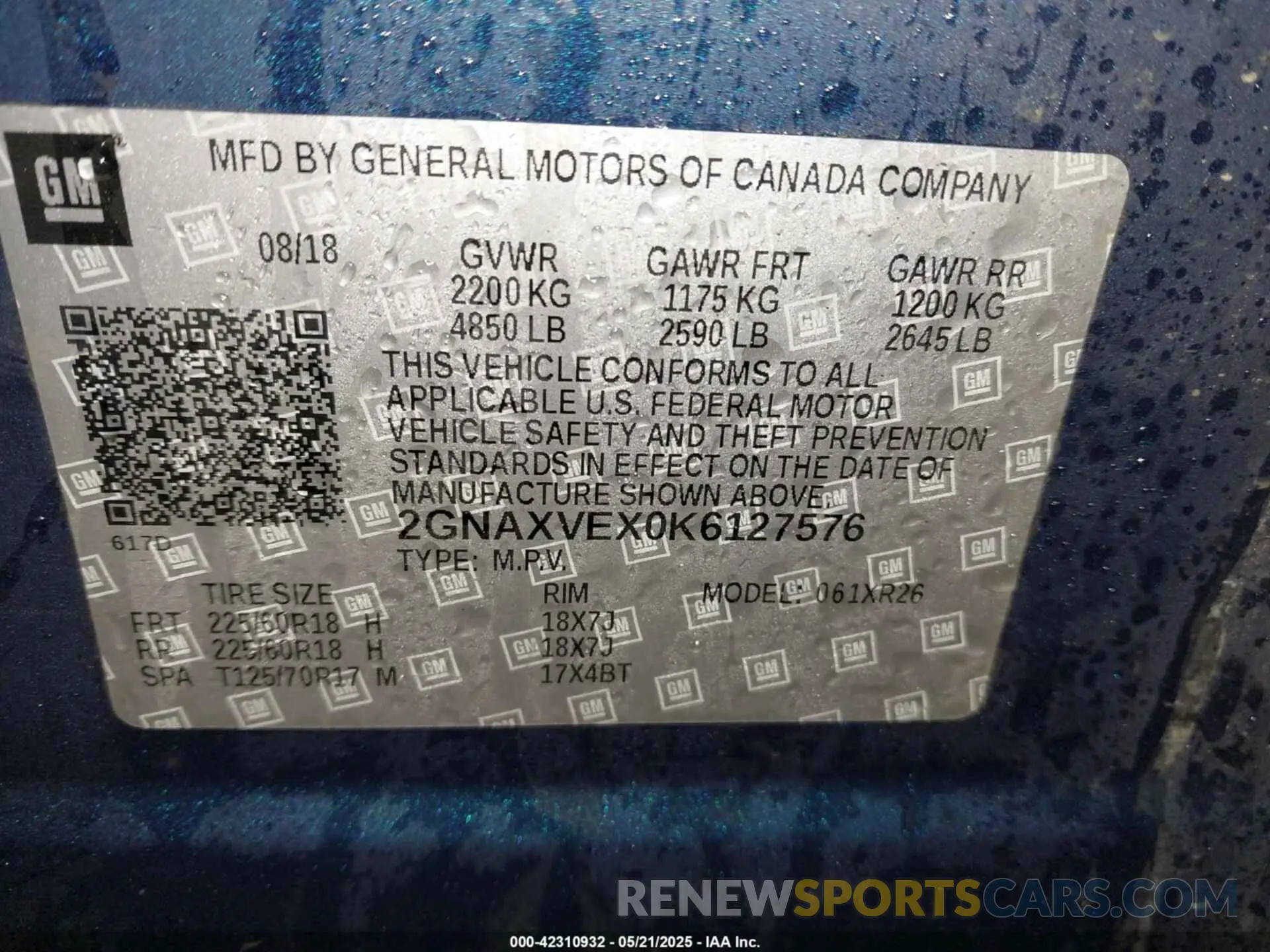 9 Photograph of a damaged car 2GNAXVEX0K6127576 CHEVROLET EQUINOX 2019