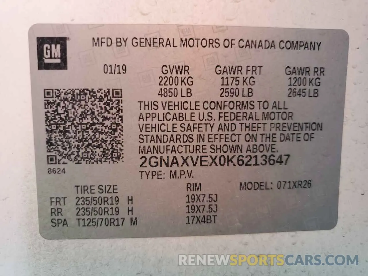 16 Photograph of a damaged car 2GNAXVEX0K6213647 CHEVROLET EQUINOX 2019