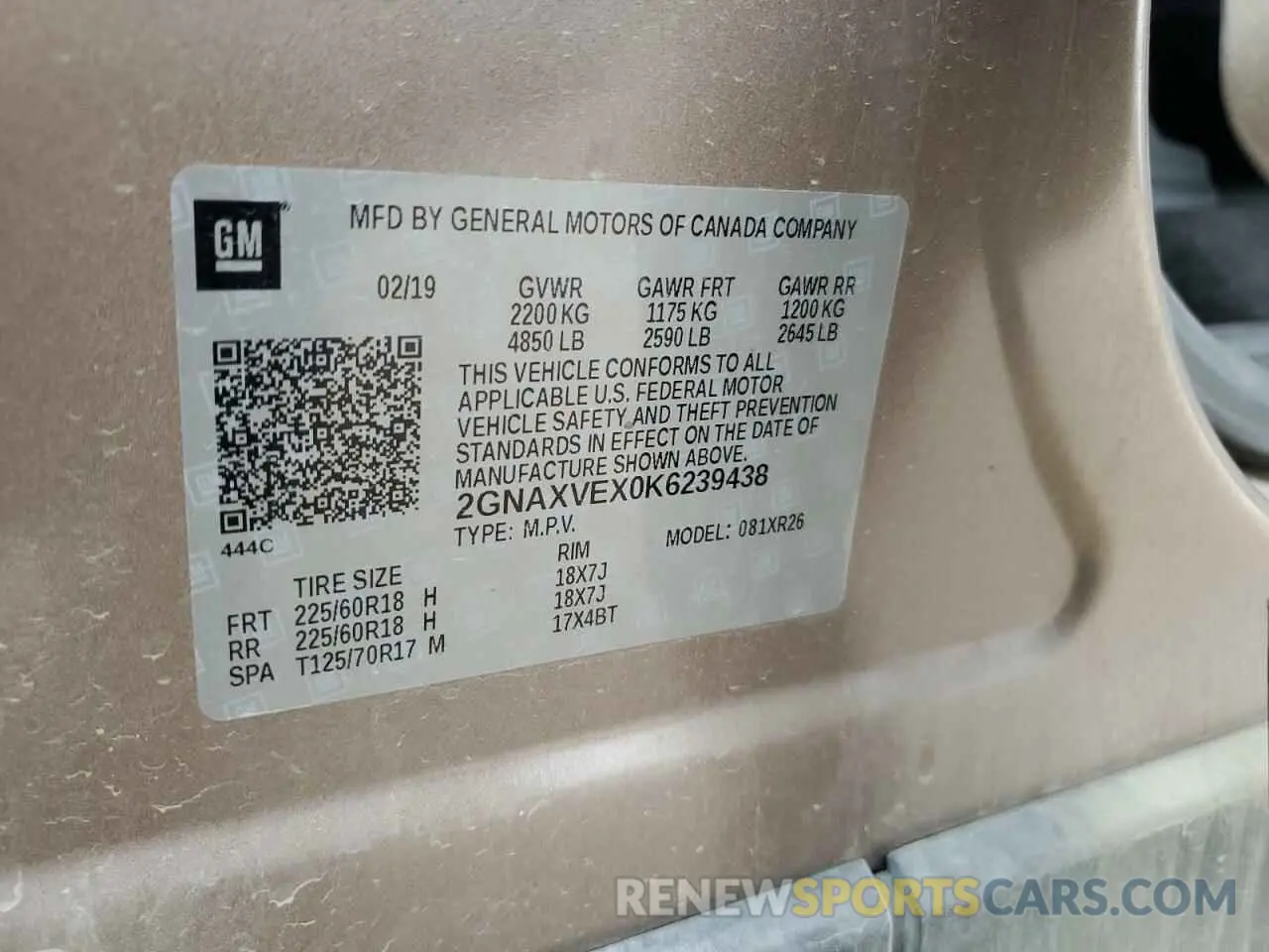 13 Photograph of a damaged car 2GNAXVEX0K6239438 CHEVROLET EQUINOX 2019
