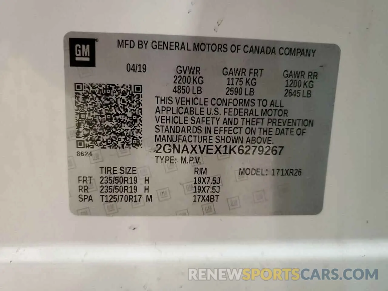 13 Photograph of a damaged car 2GNAXVEX1K6279267 CHEVROLET EQUINOX 2019