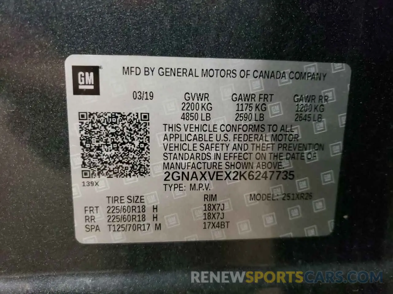 13 Photograph of a damaged car 2GNAXVEX2K6247735 CHEVROLET EQUINOX 2019