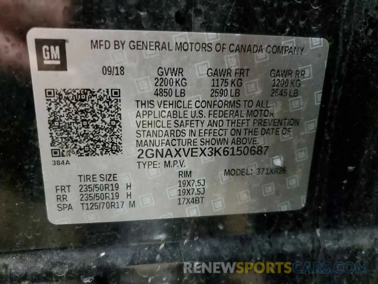13 Photograph of a damaged car 2GNAXVEX3K6150687 CHEVROLET EQUINOX 2019