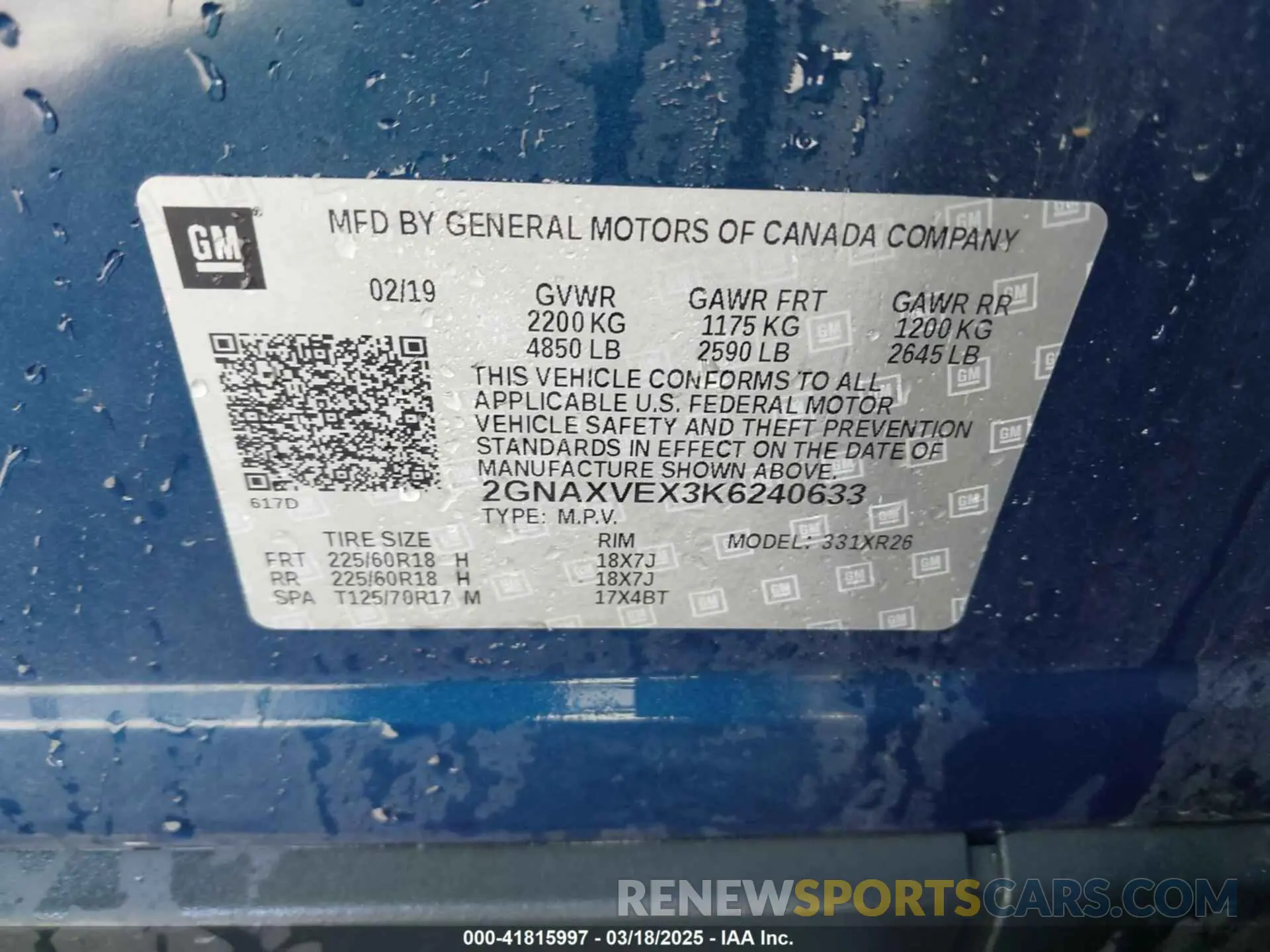 9 Photograph of a damaged car 2GNAXVEX3K6240633 CHEVROLET EQUINOX 2019