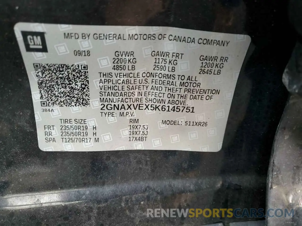 15 Photograph of a damaged car 2GNAXVEX5K6145751 CHEVROLET EQUINOX 2019