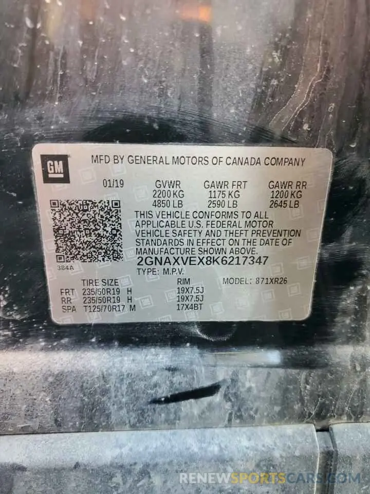 13 Photograph of a damaged car 2GNAXVEX8K6217347 CHEVROLET EQUINOX 2019